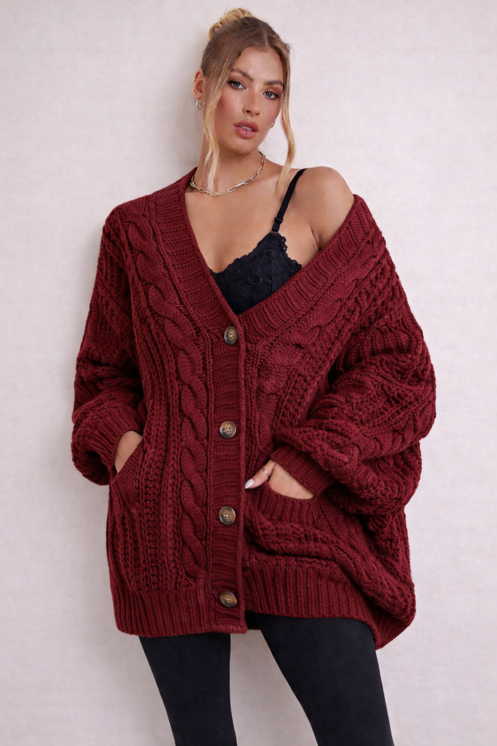 Relaxed Cable Knit Cardigan