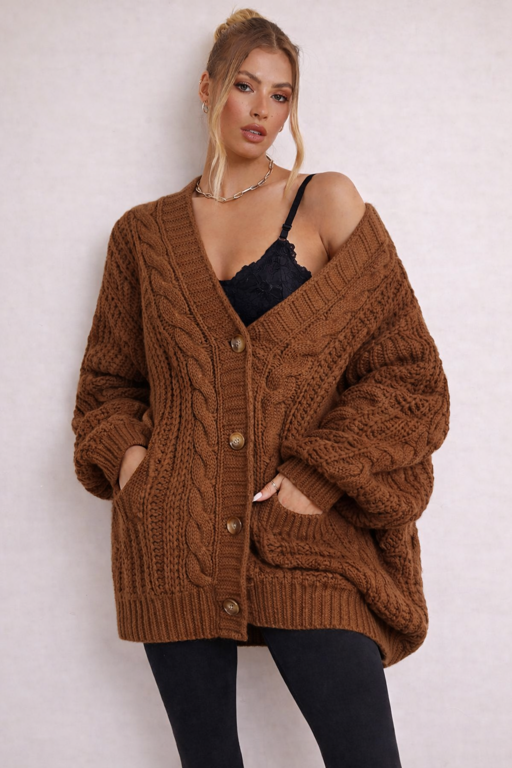 Relaxed Cable Knit Cardigan