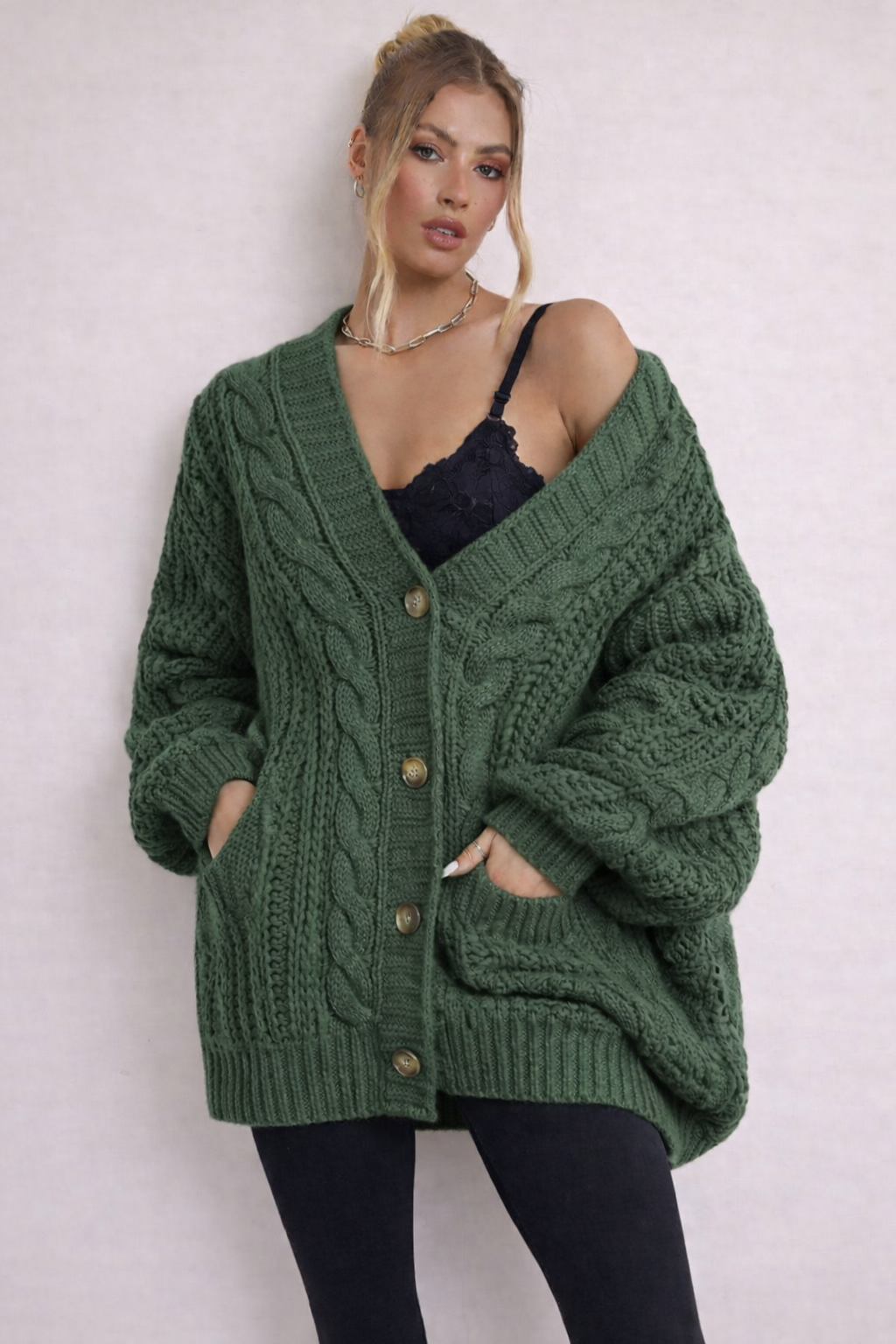 Relaxed Cable Knit Cardigan