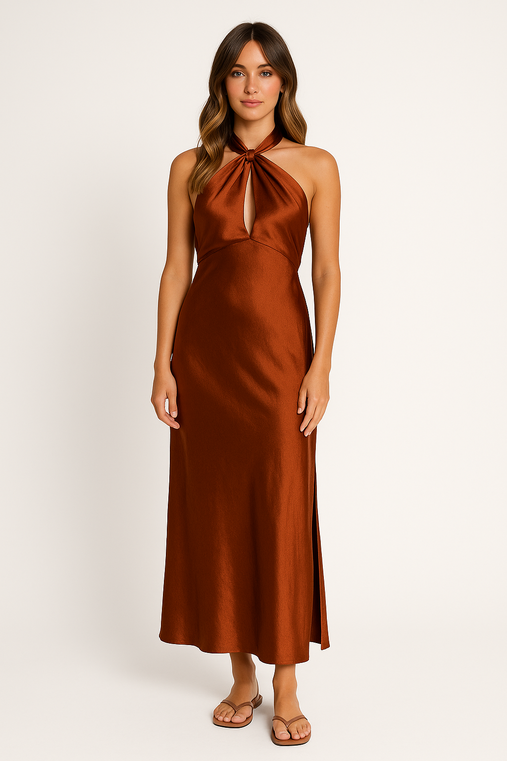 Halter Neck Side Split Maxi Dress