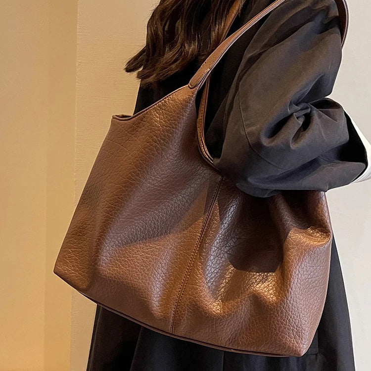 Oversized Slouchy Vegan Leather Shoulder Tote Bag