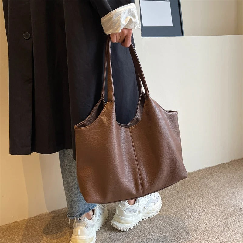 Oversized Slouchy Vegan Leather Shoulder Tote Bag