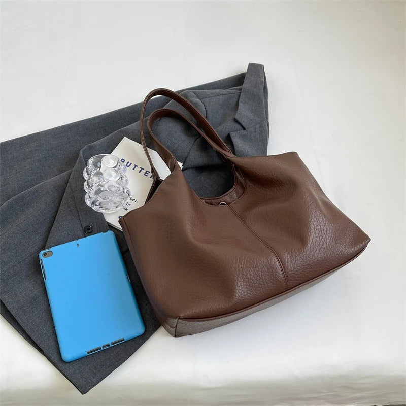 Oversized Slouchy Vegan Leather Shoulder Tote Bag