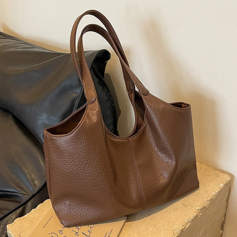 Oversized Slouchy Vegan Leather Shoulder Tote Bag