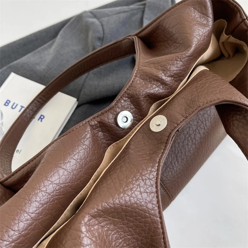 Oversized Slouchy Vegan Leather Shoulder Tote Bag