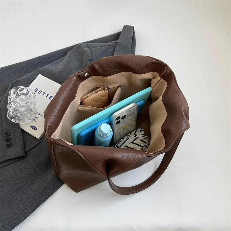 Oversized Slouchy Vegan Leather Shoulder Tote Bag