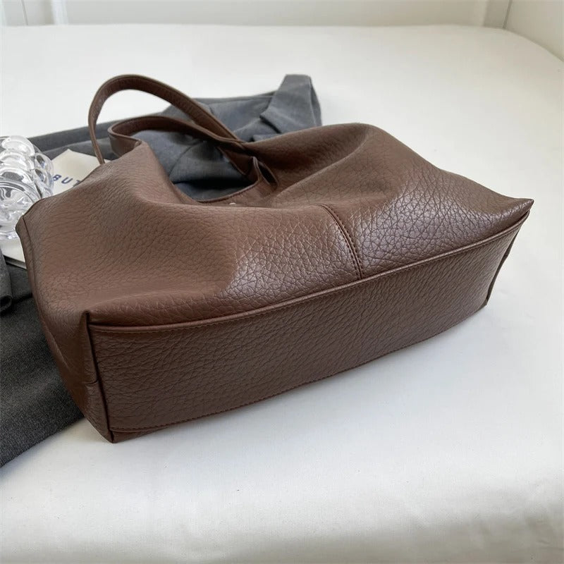 Oversized Slouchy Vegan Leather Shoulder Tote Bag