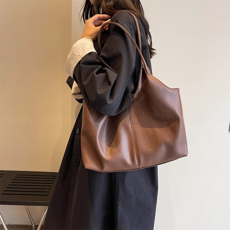 Oversized Slouchy Vegan Leather Shoulder Tote Bag