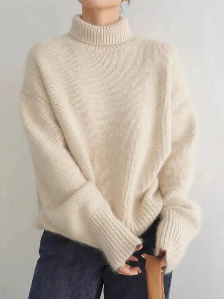 Oversized Ribbed Wool Turtleneck Sweater