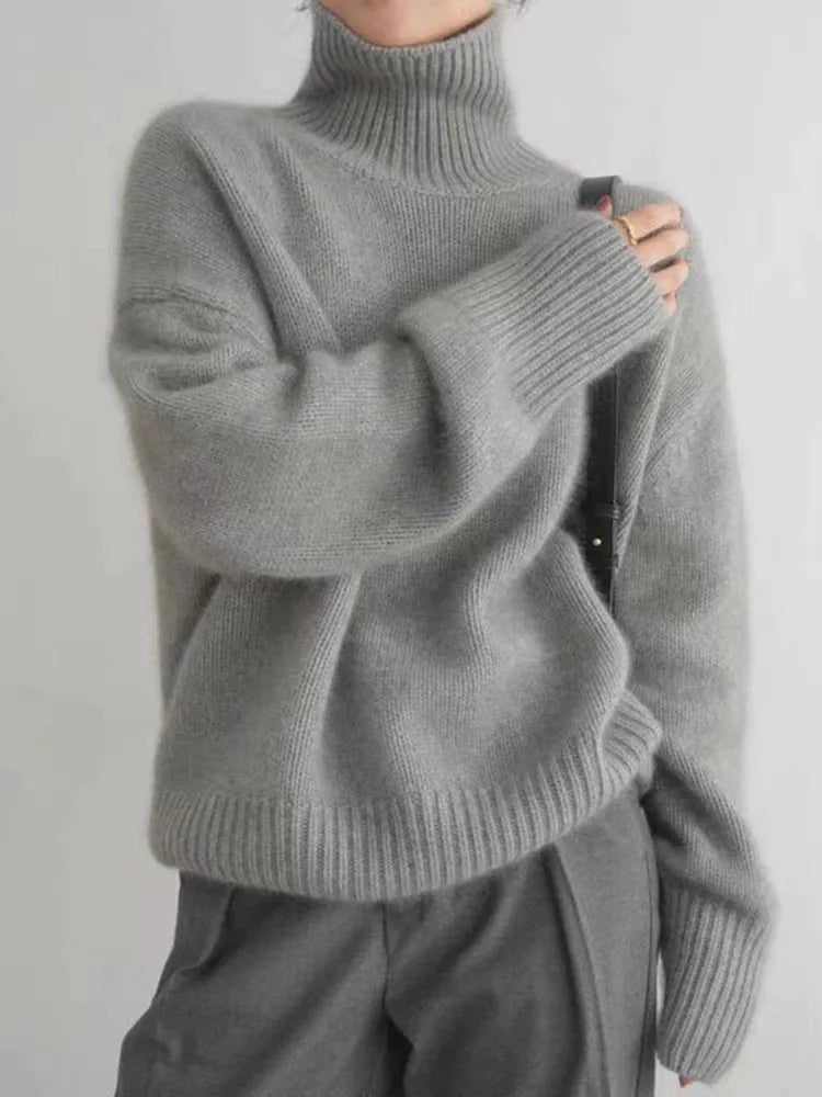 Oversized Ribbed Wool Turtleneck Sweater