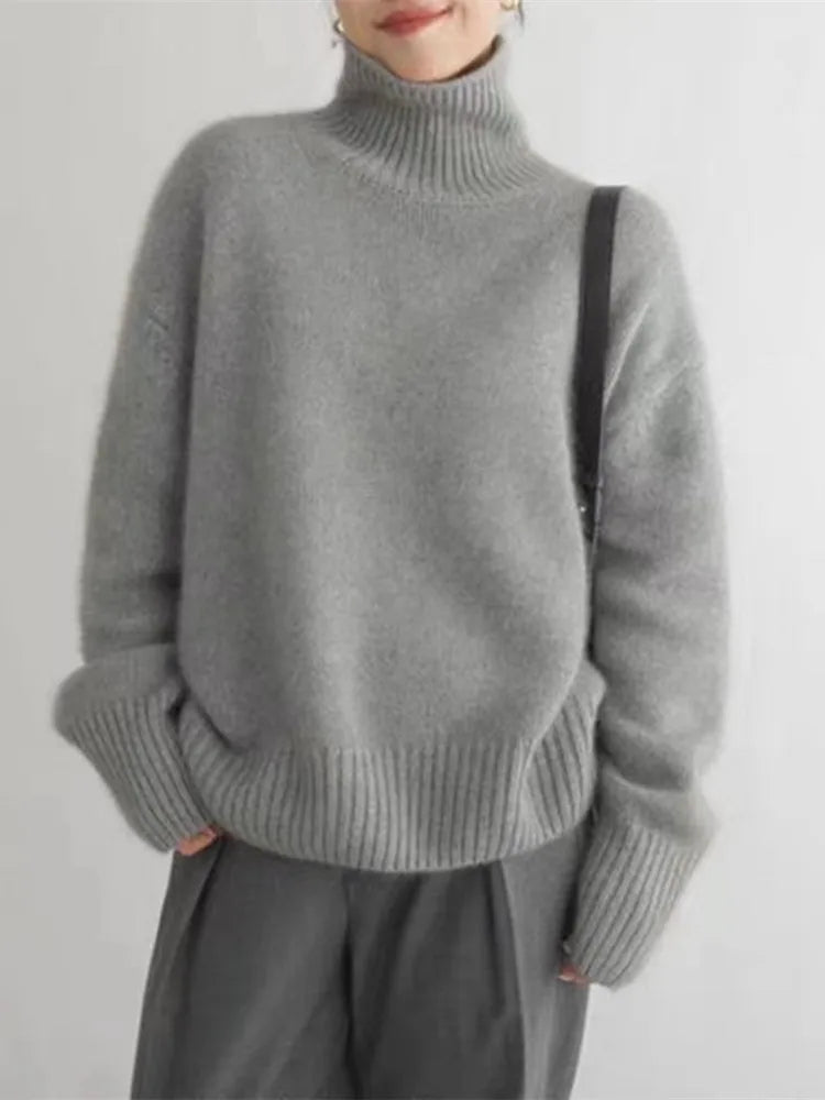 Oversized Ribbed Wool Turtleneck Sweater