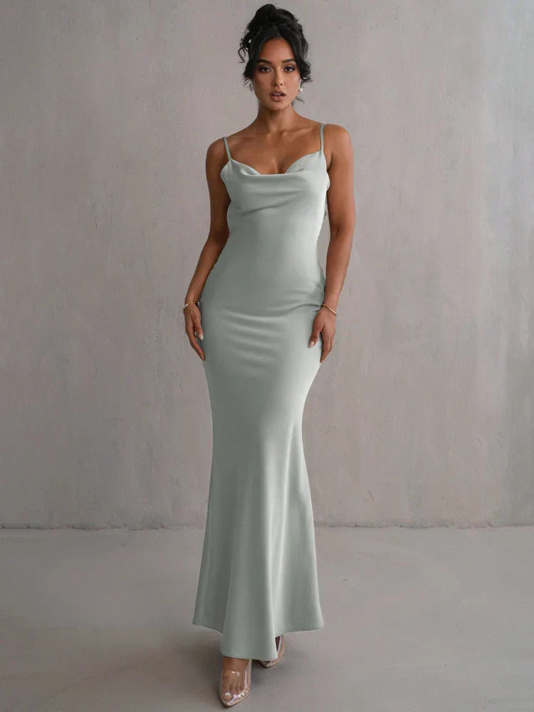 Cowl Neck Backless Maxi Dress