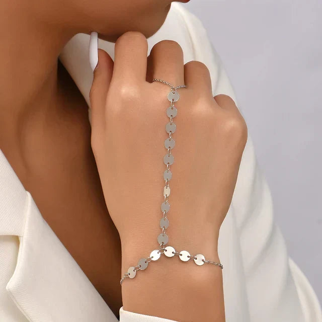 Gold Beaded Hand Chain Bracelet