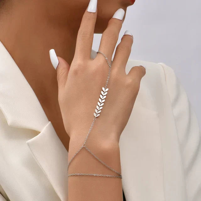 Gold Beaded Hand Chain Bracelet