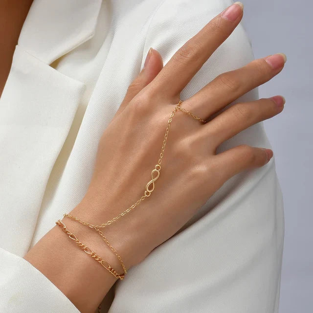 Gold Beaded Hand Chain Bracelet