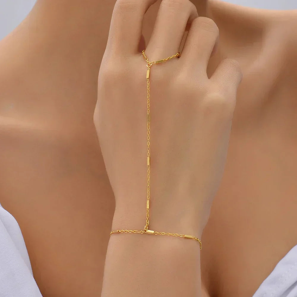 Gold Beaded Hand Chain Bracelet
