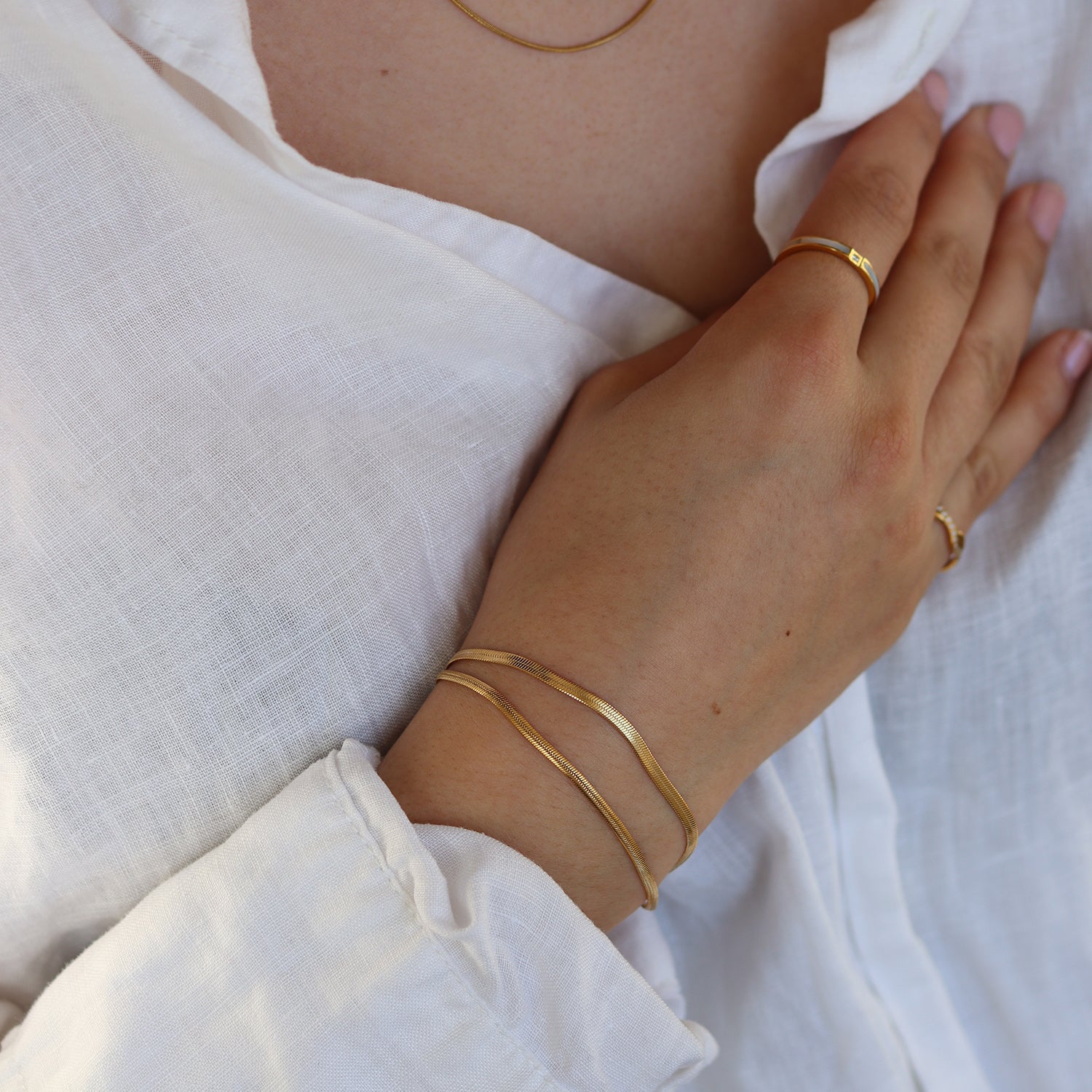 Waterproof Gold Herringbone Bracelet