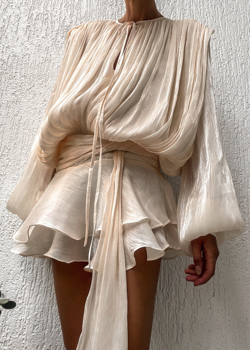 Pleated Shimmer Mini Dress