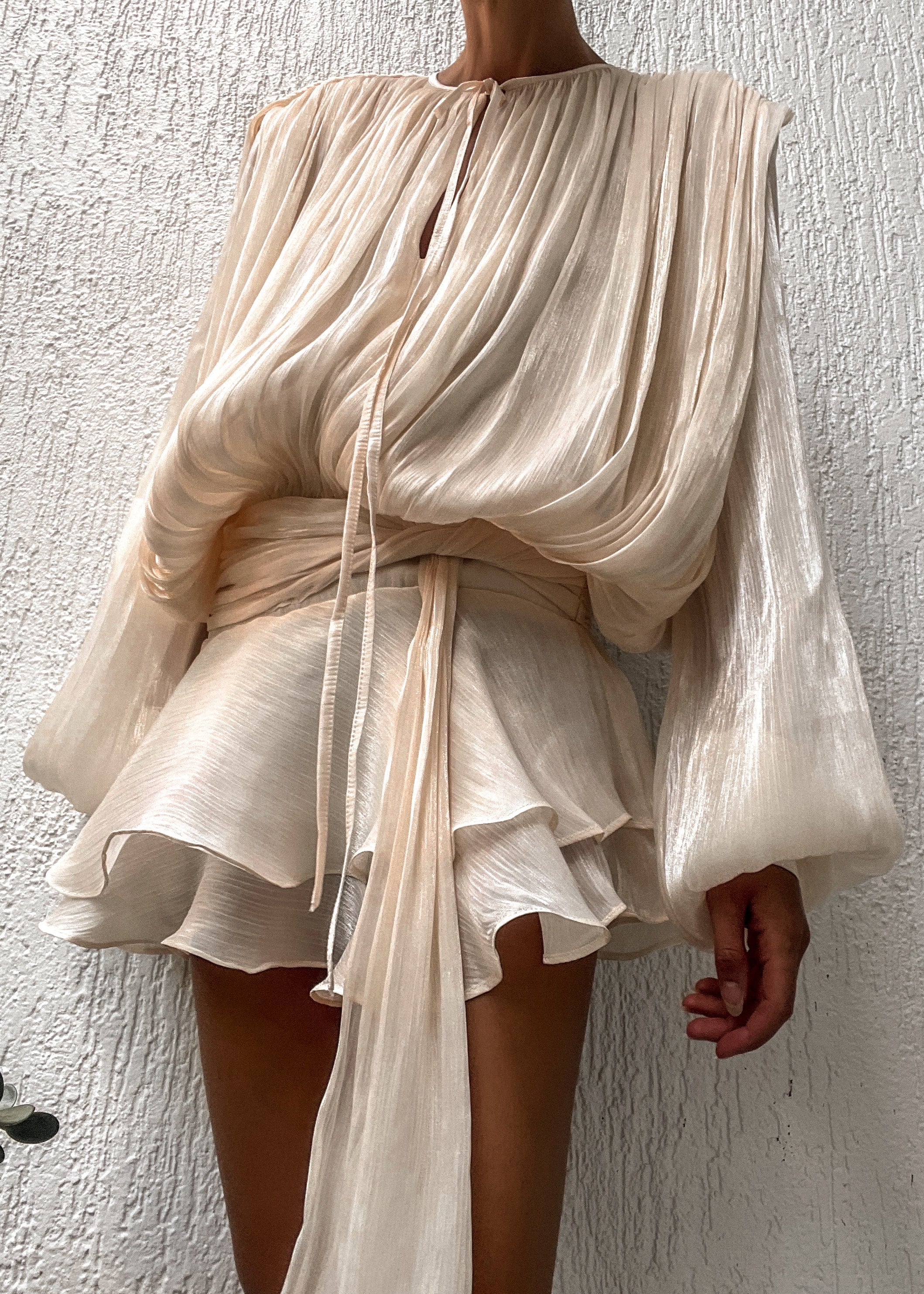 Pleated Shimmer Mini Dress