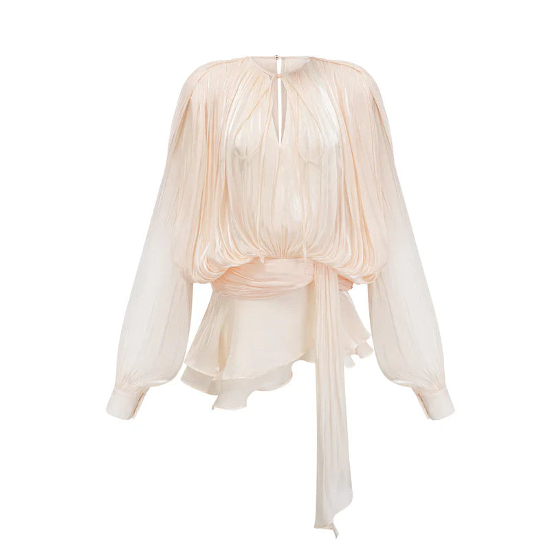Pleated Long-Sleeve Playsuit