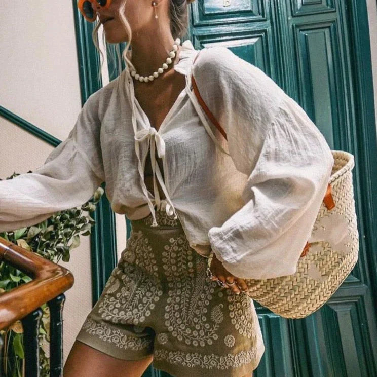 Embroidered High Waist Shorts