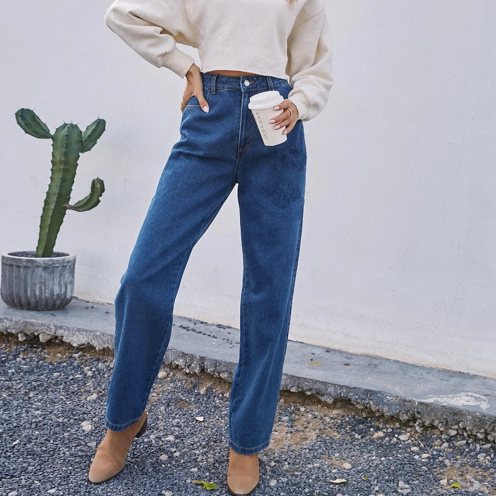 Dark Wash High Waist Straight Leg Jeans