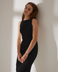 Black Ribbed Sleeveless Midi Dress