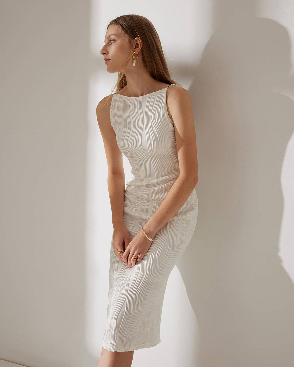 Pearl Ribbed Midi Dress