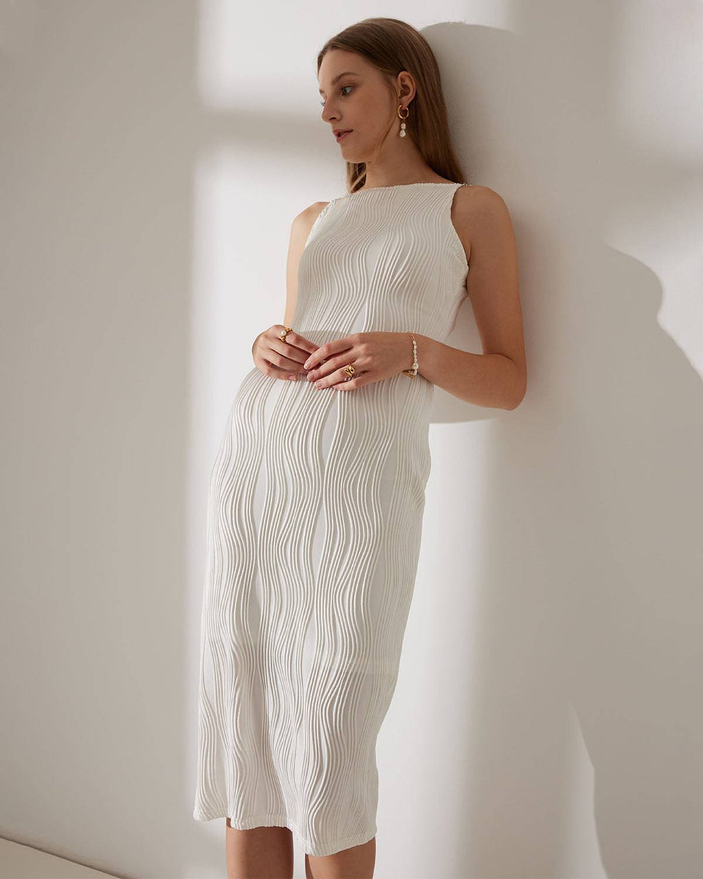 Pearl Ribbed Midi Dress