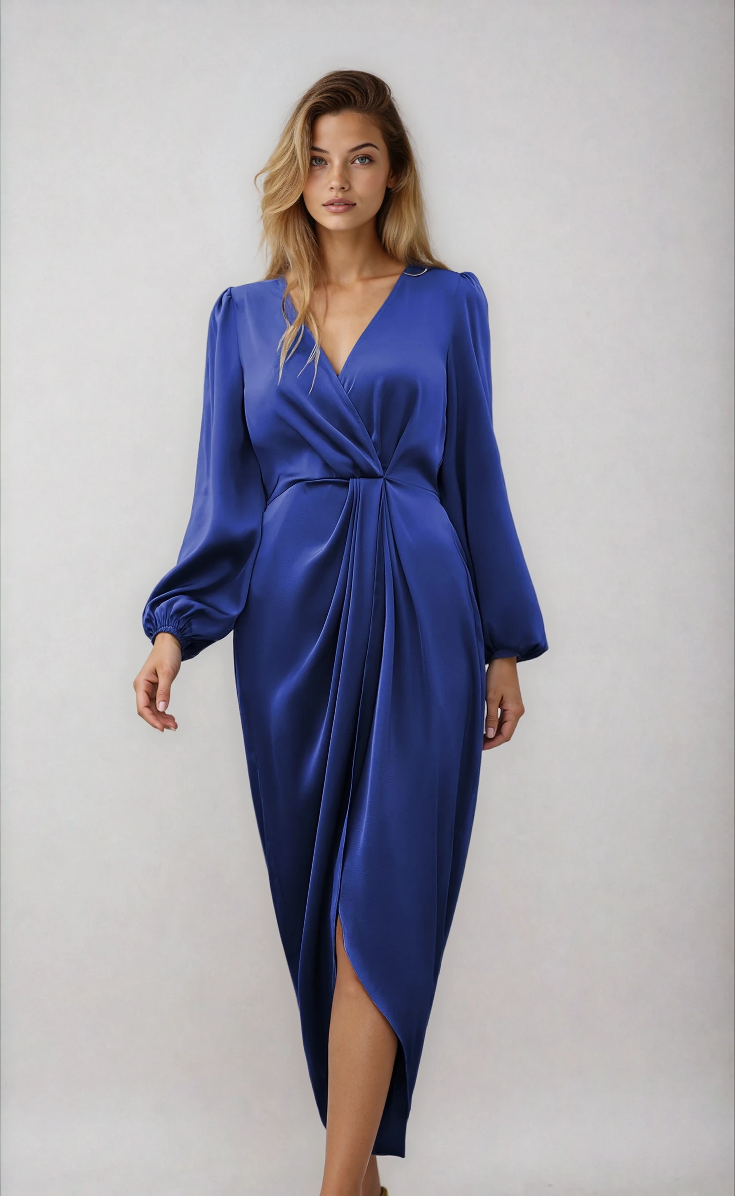 Wrap Long Sleeve Midi Dress