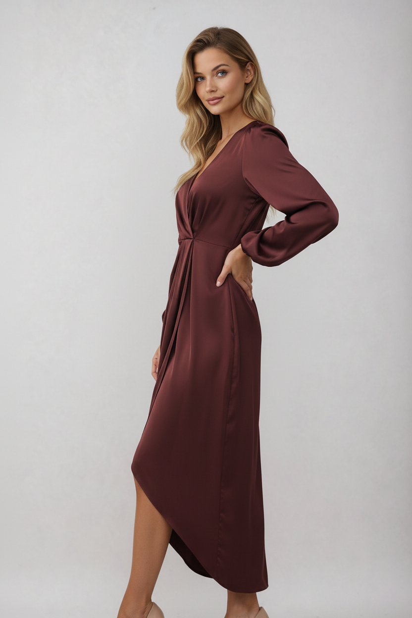 Wrap Long Sleeve Midi Dress