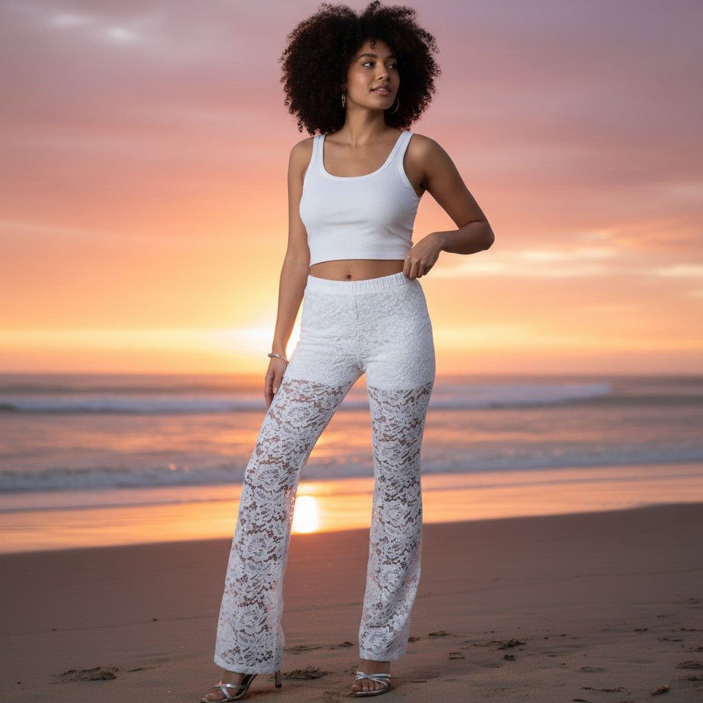 Sheer Lace Drawstring Trousers