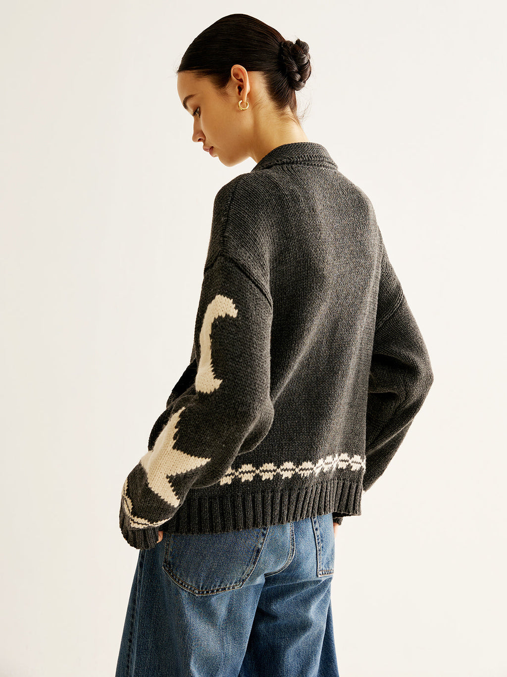 Star Print Zip Cardigan