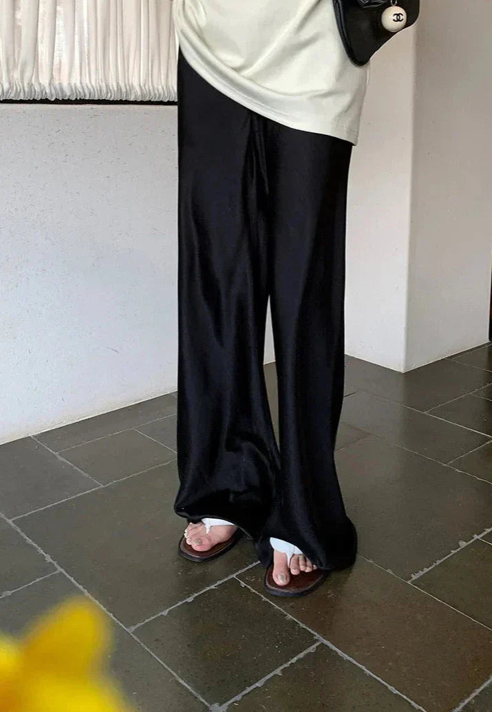 Relaxed Glossy Wide Leg Trousers
