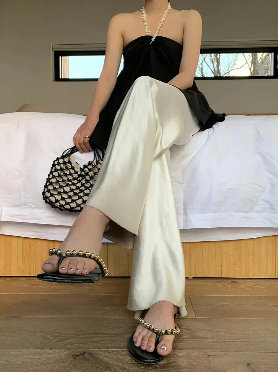 Relaxed Glossy Wide Leg Trousers