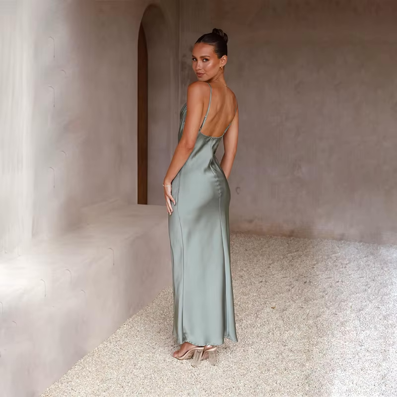 Satin Cowl Neck Maxi Dress