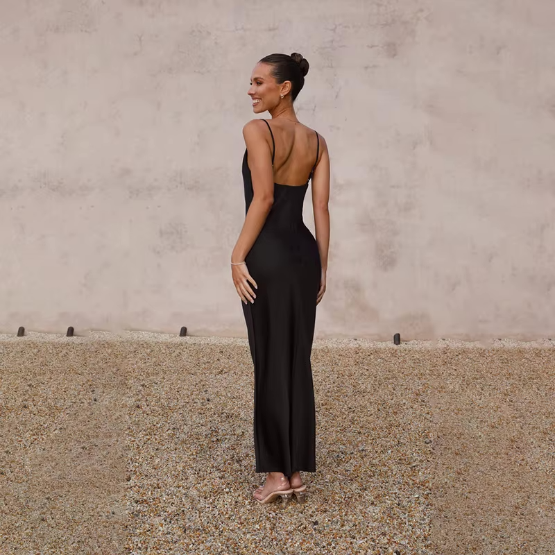 Satin Cowl Neck Maxi Dress