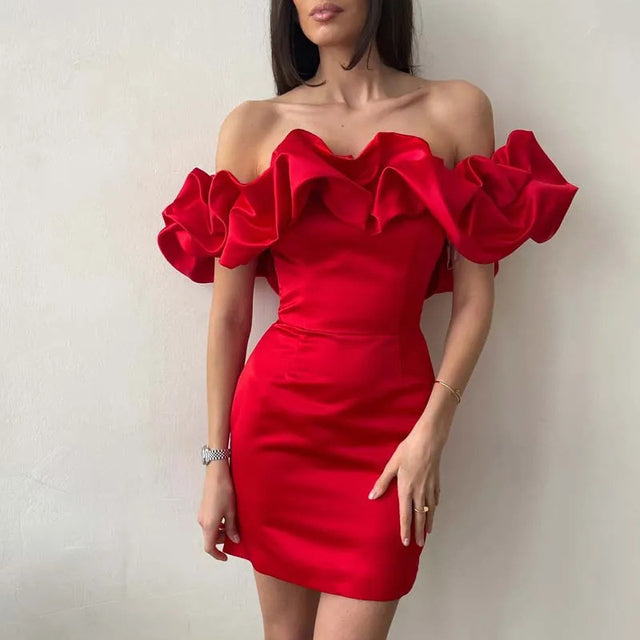 Mini Off Shoulder Ruched Cocktail Dress
