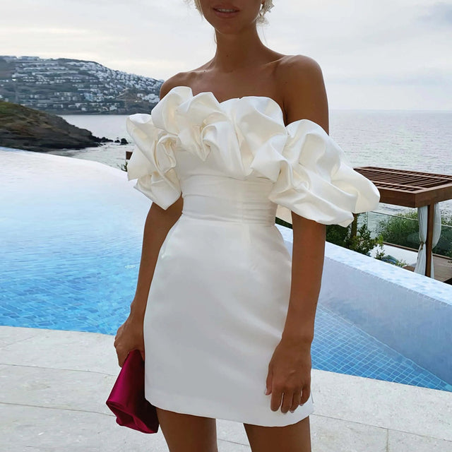 Mini Off Shoulder Ruched Cocktail Dress