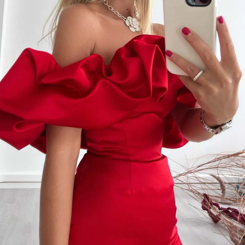 Mini Off Shoulder Ruched Cocktail Dress