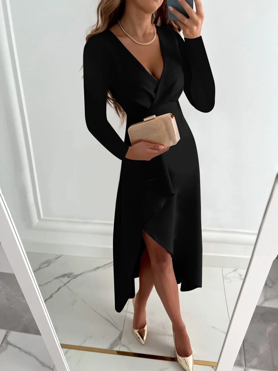 Cocktail V-Neck Midi Dress
