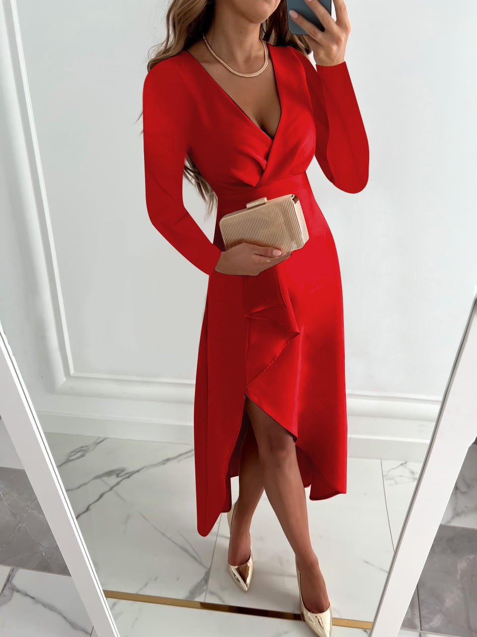 Cocktail V-Neck Midi Dress