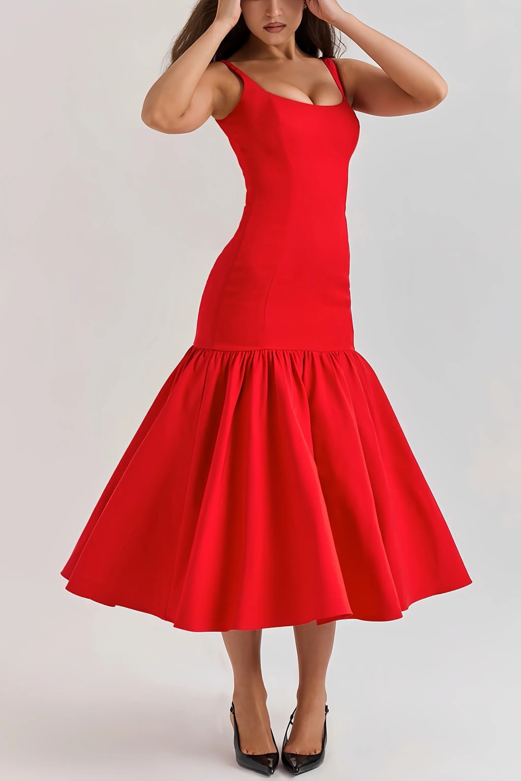 Sleeveless Flounce Midi Dress