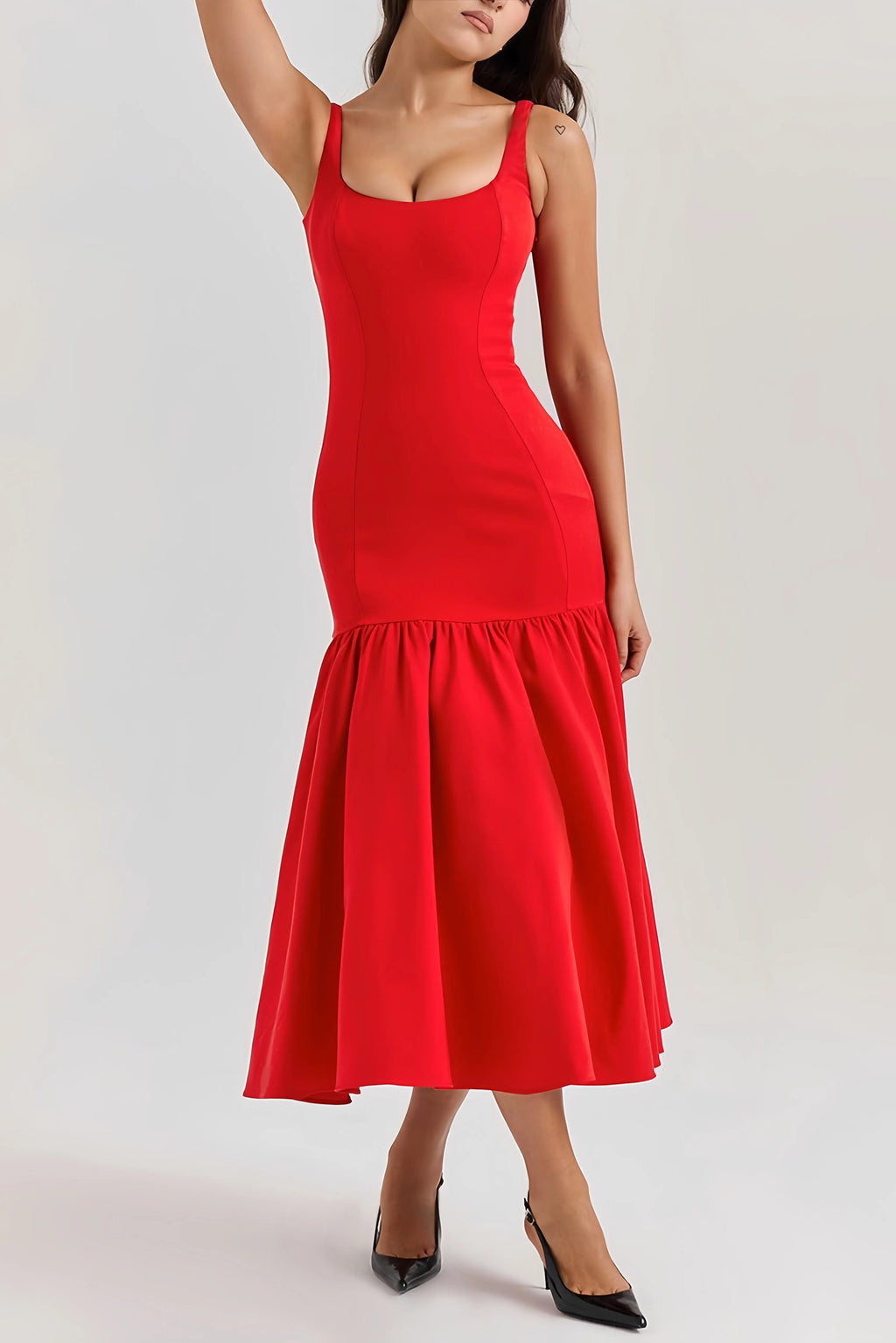 Sleeveless Flounce Midi Dress