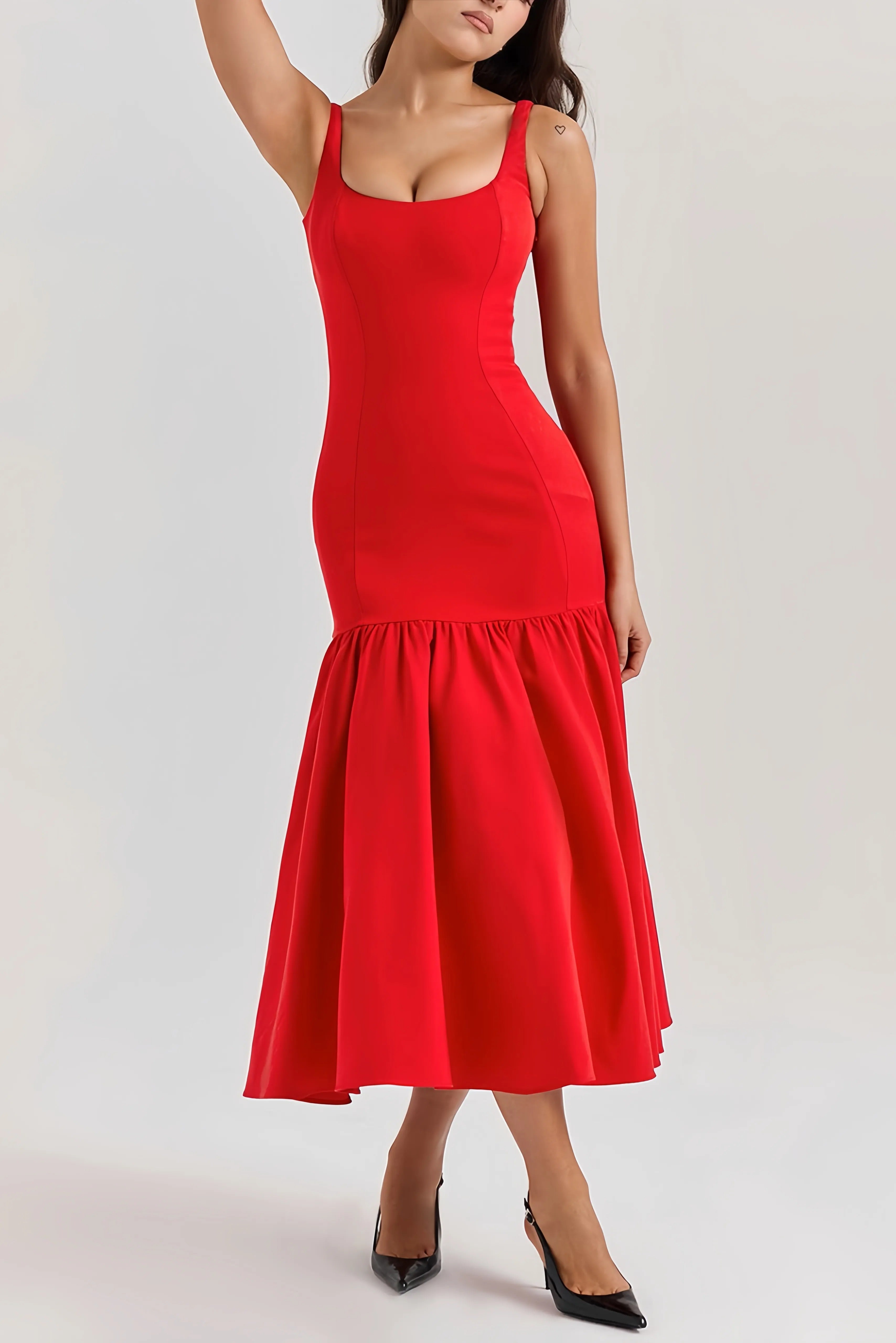 Sleeveless Flounce Midi Dress