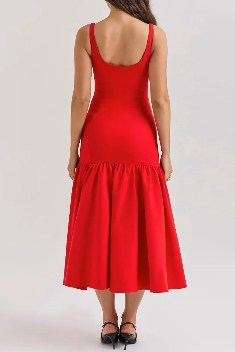 Sleeveless Flounce Midi Dress