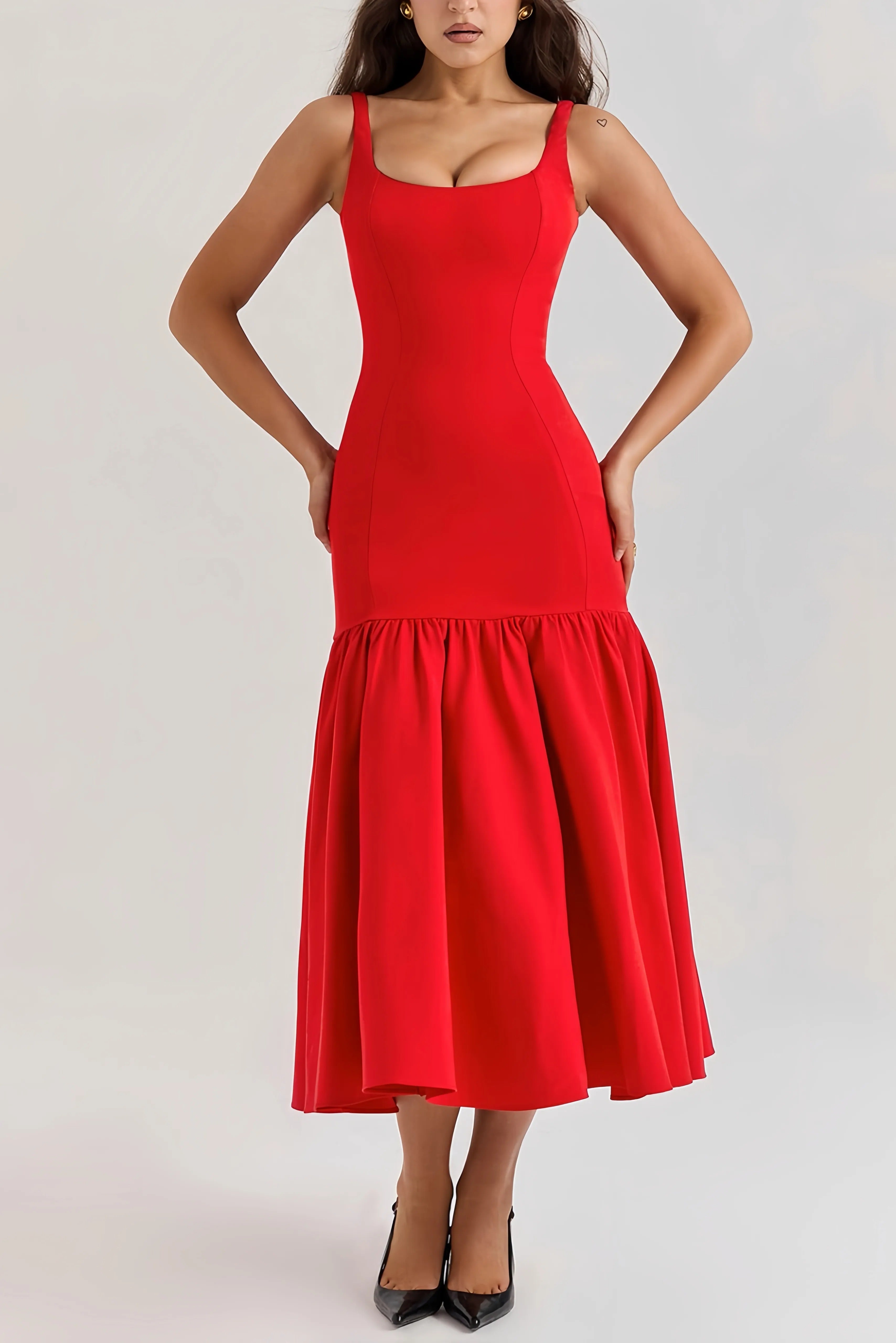 Sleeveless Flounce Midi Dress
