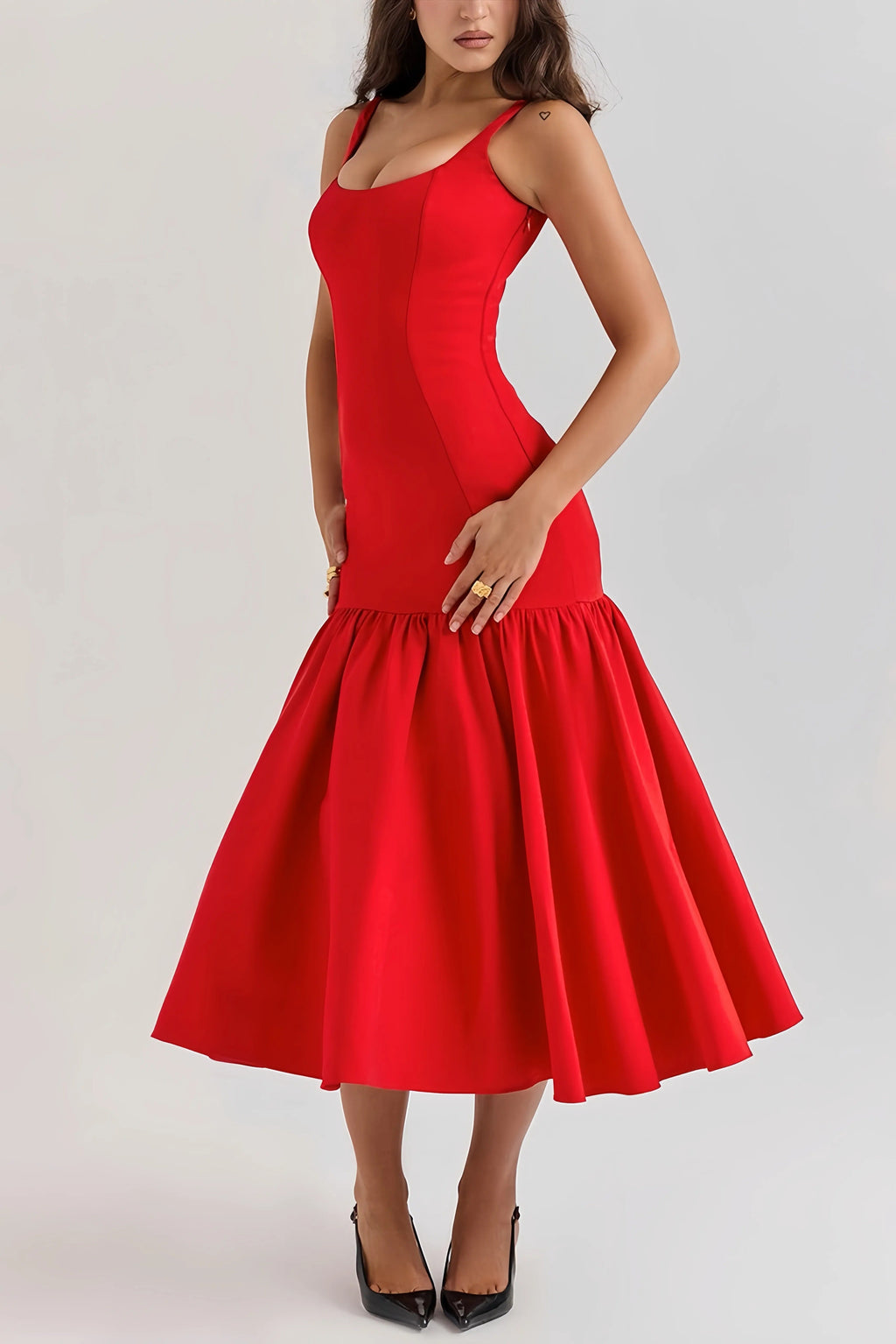 Sleeveless Flounce Midi Dress