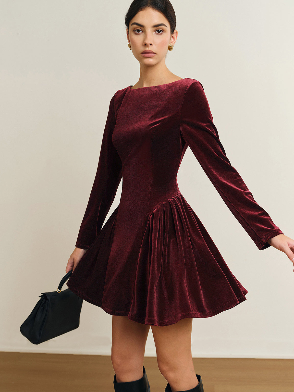 Pleated Velvet Mini Dress