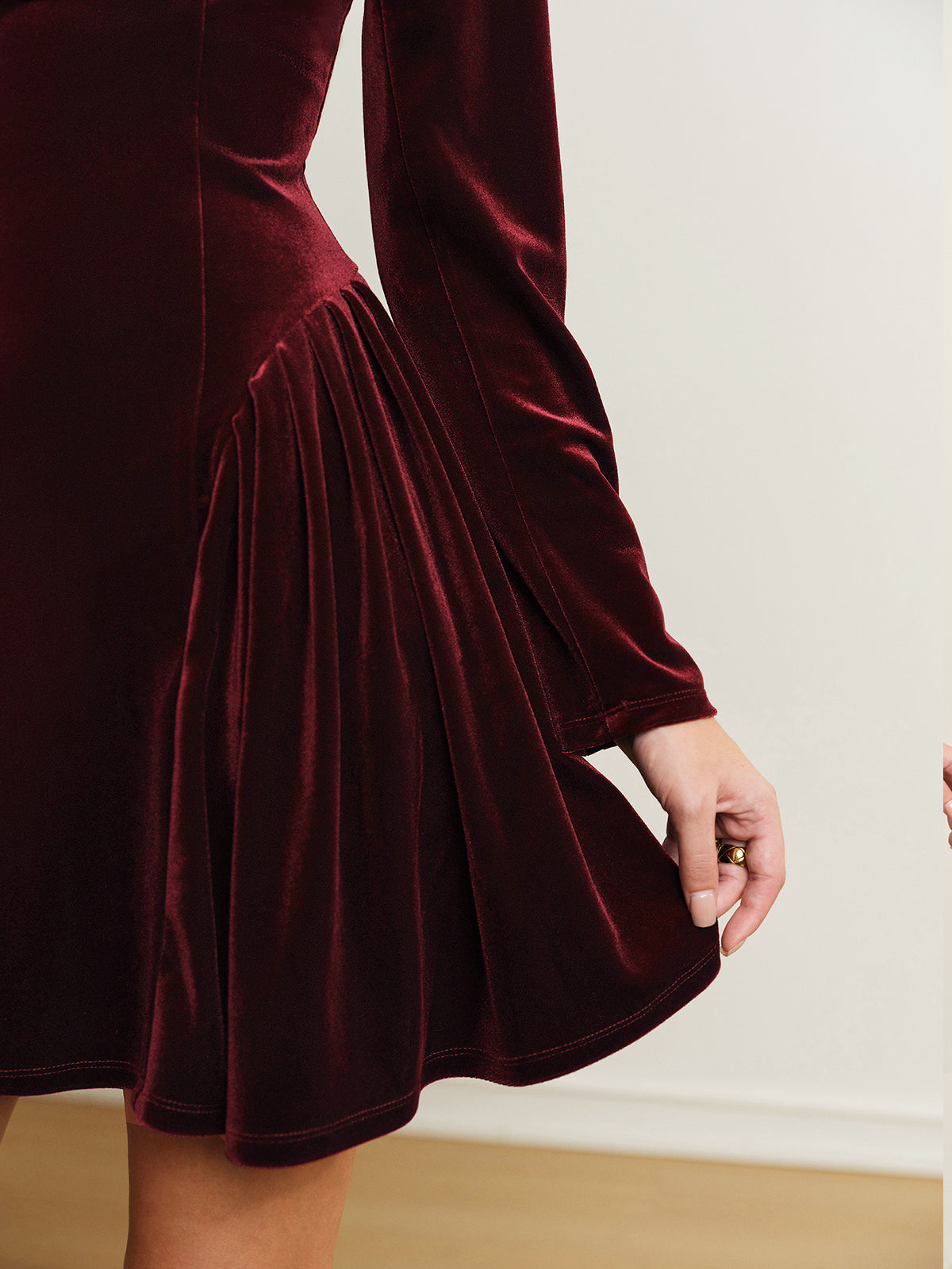 Pleated Velvet Mini Dress